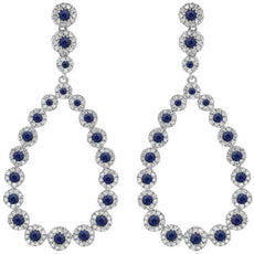 2.80CT DIAMOND & AAA SAPPHIRE 14KT WHITE GOLD 3D OPEN TEAR DROP HANGING EARRINGS