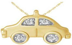 ESTATE .01CT DIAMOND 14KT ROSE GOLD 3D TAXI CAP FUN FLOATING PENDANT