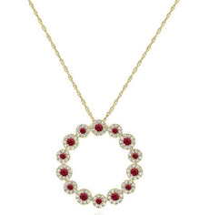 .87CT DIAMOND & AAA RUBY 14K YELLOW GOLD MULTI FLOWER CIRCLE OF LIFE FUN PENDANT
