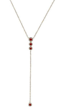 .37CT DIAMOND & AAA RUBY 14KT YELLOW GOLD 3D CLASSIC HALO LARIAT FUN NECKLACE