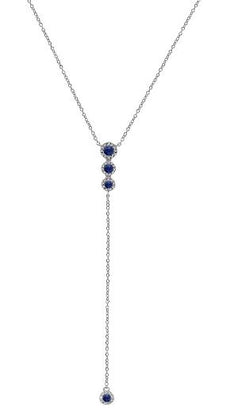 .35CT DIAMOND & AAA SAPPHIRE 14KT WHITE GOLD 3D CLASSIC HALO LARIAT FUN NECKLACE