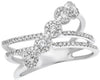 WIDE .47CT DIAMOND 14KT WHITE GOLD MULTI FLOWER CRISS CROSS INFINITY LOVE RING