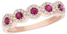 .53CT DIAMOND & AAA RUBY 14KT ROSE GOLD 3D CLASSIC MULTI FLOWER HALO FUN RING