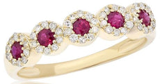 .55CT DIAMOND & AAA RUBY 14KT YELLOW GOLD 3D CLASSIC MULTI FLOWER HALO FUN RING
