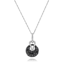 1.23CT WHITE & BLACK ROUND DIAMOND 14KT WHITE GOLD 3D CIRCULAR LOVE KNOT PENDANT