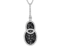 1.21CT WHITE & BLACK DIAMOND 14K WHITE GOLD 3D DOUBLE OVAL LOVE KNOT FUN PENDANT