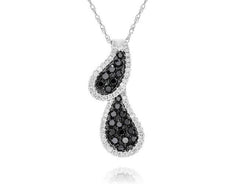 .92CT WHITE & BLACK DIAMOND 14KT WHITE GOLD 3D DOUBLE TEAR DROP LOVE PENDANT