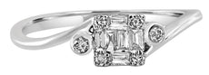 .19CT DIAMOND 18KT WHITE GOLD ROUND & BAGUETTE CLUSTER SQUARE CRISS CROSS RING