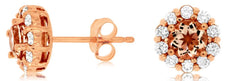 1.10CT DIAMOND & AAA MORGANITE 14KT ROSE GOLD 3D ROUND HALO FLOWER STUD EARRINGS