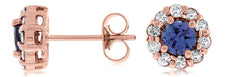1.35CT DIAMOND & AAA TANZANITE 14KT ROSE GOLD ROUND FLOWER CLASSIC STUD EARRINGS