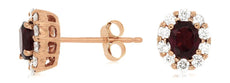 ESTATE 1.35CT DIAMOND & AAA RHODOLITE 14K ROSE GOLD CLASSIC FLOWER STUD EARRINGS