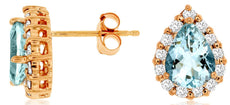 2.5CT DIAMOND & AAA AQUAMARINE 14KT ROSE GOLD PEAR SHAPE & ROUND STUD EARRINGS