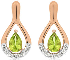 .97CT DIAMOND & AAA PERIODT 14KT ROSE GOLD PEAR SHAPE & ROUND HANGING EARRINGS
