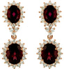 6.5CT DIAMOND & AAA RHODOLITE 14K ROSE GOLD OVAL & ROUND FLOWER HANGING EARRINGS