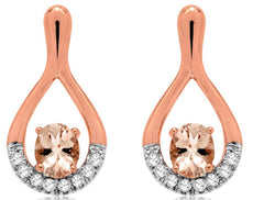 ESTATE 0.72CT DIAMOND & AAA MORGANITE 14KT ROSE GOLD TEAR DROP HANGING EARRINGS