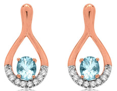 ESTATE 0.74CT DIAMOND & AAA AQUAMARINE 14KT ROSE GOLD TEAR DROP HANGING EARRINGS