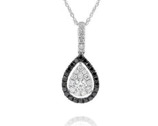 .78CT WHITE & BLACK DIAMOND 18KT WHITE GOLD TEAR DROP CLASSIC FLOATING PENDANT