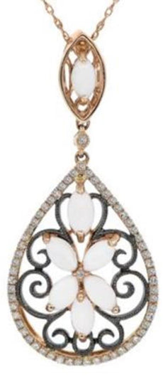 .29CT DIAMOND & AAA PINK TOPAZ 14KT ROSE GOLD 3D OPEN FILIGREE TEAR DROP PENDANT