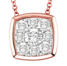 .15CT DIAMOND 14KT ROSE GOLD ROUND INVISIBLE BEZEL SQUARE LOVE FLOATING PENDANT
