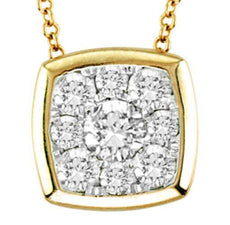 .15CT DIAMOND 14K YELLOW GOLD ROUND INVISIBLE BEZEL SQUARE LOVE FLOATING PENDANT