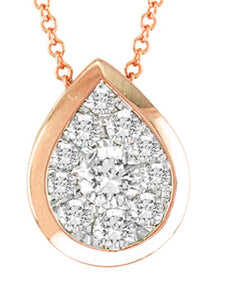 .15CT DIAMOND 14KT ROSE GOLD 3D ROUND INVISIBLE BEZEL TEAR DROP FLOATING PENDANT