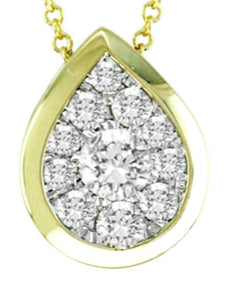 .15CT DIAMOND 14KT YELLOW GOLD ROUND INVISIBLE BEZEL TEAR DROP FLOATING PENDANT