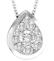 .15CT DIAMOND 14KT WHITE GOLD ROUND INVISIBLE BEZEL TEAR DROP FLOATING PENDANT