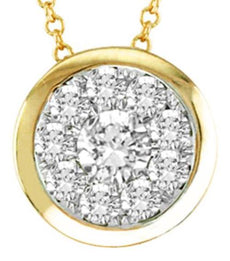 .15CT DIAMOND 14KT YELLOW GOLD 3D INVISIBLE ROUND BEZEL FLOATING LOVE PENDANT