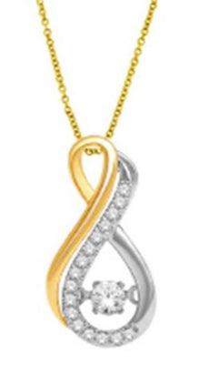 ESTATE .20CT DIAMOND 14KT 2 TONE GOLD SOLITAIRE INFINITY FLOATING LOVE PENDANT