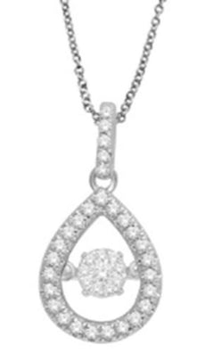 ESTATE .20CT DANCING DIAMOND 14KT WHITE GOLD PEAR SHAPE FLOWER FLOATING PENDANT