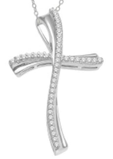 ESTATE .10CT DIAMOND 14KT WHITE GOLD 3D CLASSIC SWIRL CROSS PENDANT