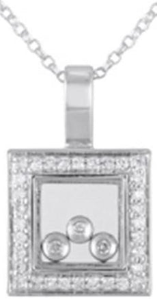 ESTATE .10CT DIAMOND 14KT WHITE GOLD 3D SQUARE FLOATING CLASSIC FUN PENDANT