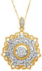 ESTATE .33CT DIAMOND 14KT TWO TONE GOLD 3D FLOWER OPEN FILIGREE FLOATING PENDANT