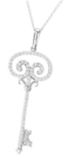 .20CT DIAMOND 14KT WHITE GOLD 3D CLASSIC KEY TO YOUR HEART LOVE FLOATING PENDANT