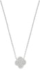 ESTATE .16CT DIAMOND 18KT WHITE GOLD 3D FOUR LEAF CLOVER CLASSIC FLOWER NECKLACE
