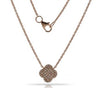 ESTATE .16CT DIAMOND 14KT ROSE GOLD 3D FOUR LEAF CLOVER FLOWER CLASSIC NECKLACE