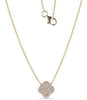 ESTATE .16CT DIAMOND 14K YELLOW GOLD 3D FOUR LEAF CLOVER CLASSIC FLOWER NECKLACE