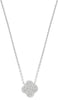 ESTATE .16CT DIAMOND 14KT WHITE GOLD 3D FOUR LEAF CLOVER CLASSIC FLOWER NECKLACE