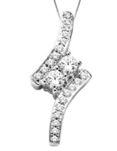 .25CT DIAMOND 14KT WHITE GOLD TWO STONE CRISS CROSS LOVE KNOT FLOATING PENDANT