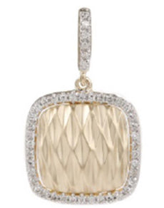 ESTATE .15CT DIAMOND 14KT 2 TONE GOLD 3D SQUARE HAMMER LOOK FLOATING PENDANT