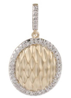 ESTATE .15CT DIAMOND 14KT 2 TONE GOLD 3D OVAL HAMMER LOOK FLOATING PENDANT