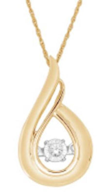 ESTATE .03CT DANCING DIAMOND 14KT YELLOW GOLD 3D TEAR DROP SOLITAIRE FUN PENDANT