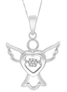 ESTATE .03CT DIAMOND 14KT WHITE GOLD 3D CLASSIC HEART ANGEL FLOATING PENDANT