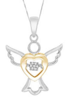 ESTATE .03CT DIAMOND 14KT 2 TONE GOLD 3D CLASSIC HEART ANGEL FLOATING PENDANT