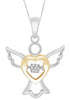 ESTATE .03CT DIAMOND 14KT 2 TONE GOLD 3D CLASSIC HEART ANGEL FLOATING PENDANT