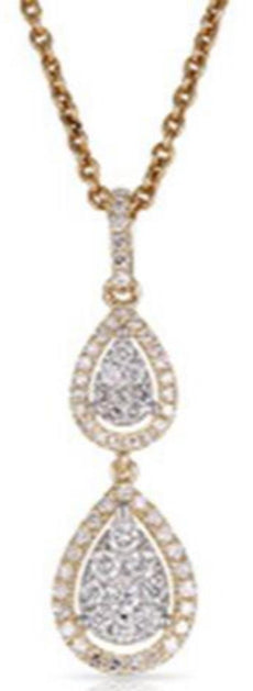 .42CT DIAMOND 14KT ROSE GOLD 3D CLASSIC PAVE DOUBLE TEAR DROP FLOATING PENDANT