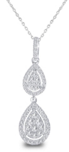 .42CT DIAMOND 14KT WHITE GOLD 3D CLASSIC PAVE DOUBLE TEAR DROP FLOATING PENDANT