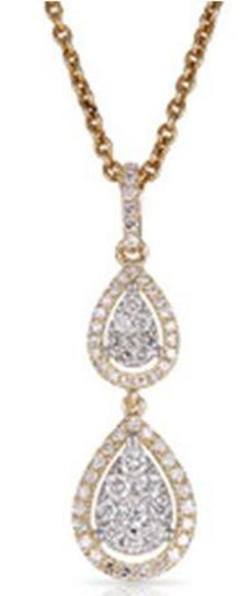 .42CT DIAMOND 14KT YELLOW GOLD 3D CLASSIC PAVE DOUBLE TEAR DROP FLOATING PENDANT