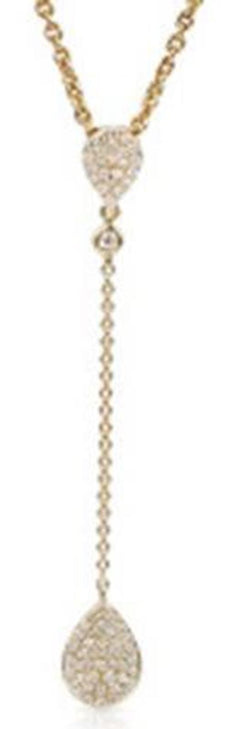 ESTATE .16CT DIAMOND 14KT YELLOW GOLD 3D PAVE TEAR DROP LARIAT FUN PENDANT