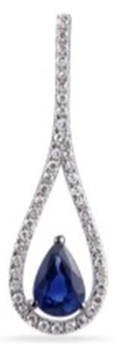 .68CT DIAMOND & AAA SAPPHIRE 14K WHITE GOLD PEAR SHAPE & ROUND TEAR DROP PENDANT
